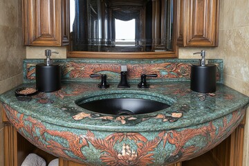 Fototapeta premium Luxury Bathroom Vanity with Intricate Marble Design