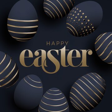 Gold Patterned Easter Eggs on Dark Background
