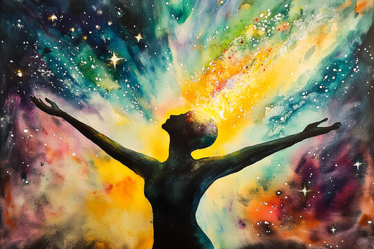 human and love spirit powerful energy connect to the universe power abstract art watercolor painting illustration design hand drawn