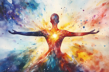 human and love spirit powerful energy connect to the universe power abstract art watercolor painting illustration design hand drawn