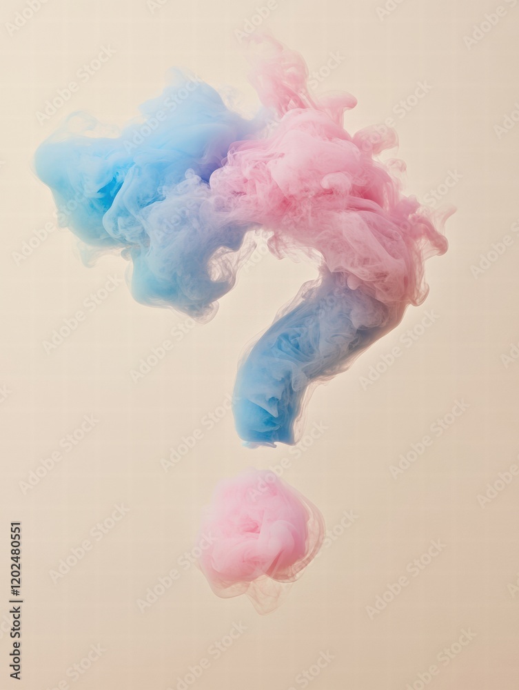 Leinwandbilder swirling clouds of pink and blue smoke forming an intriguing question mark shape in an artistic disp
