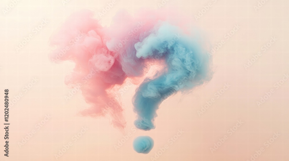 Leinwandbilder clouds of pink and blue smoke swirling into a whimsical question mark shape during a twilight settin
