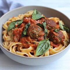 Delicious Herb Meatballs Pasta in Tomato Sauce