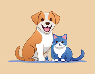 cute cat and dog sitting, or Pet cat and dog sitting animals love friends.