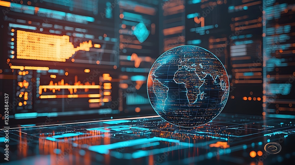 Poster Global Network Data Visualization Illuminated Sphere
