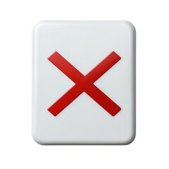 Obraz premium A red cross icon on a white square button, symbolizing rejection or negation, Transparent Background.