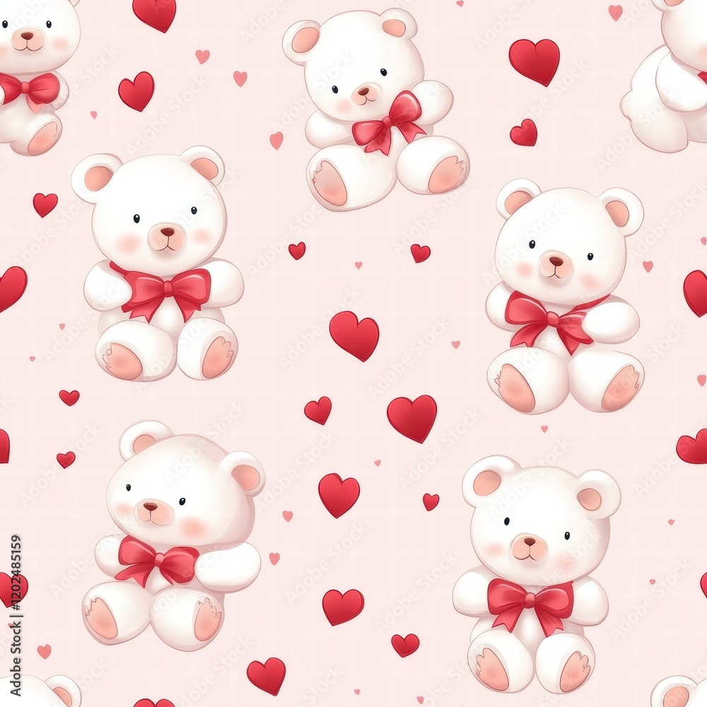 Aufkleber cute teddy bear pattern with hearts on a soft pink background creating a cozy atmosphere for a child