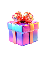 Obraz premium blue purple pink gift box with ribbon iridescent 3d cut out isolated on transparent png