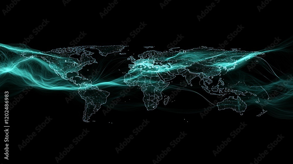 Poster global network connections digital world map