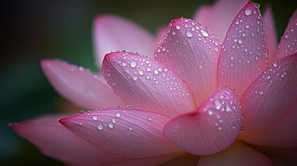 Fototapeta premium Close-up of a pink lotus flower with water droplets on its petals.