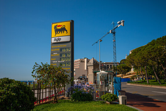 Monaco, Monaco - July 08 2008: Agip gas station pylon by the classic F1 circuit.