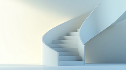 Obraz premium Modern minimalist white spiral staircase in a bright room.