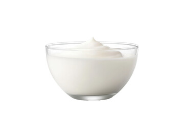 Bowl of fresh greek yogurt or sour cream on isolate transparency background.  
