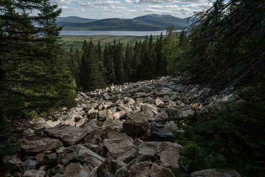 Kurums in the mountains of the Urals, stone river