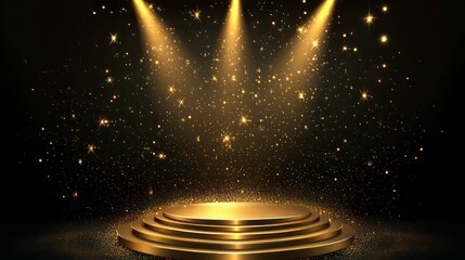 Gold podium for product presentation vector illustration. Abstract empty golden award platform