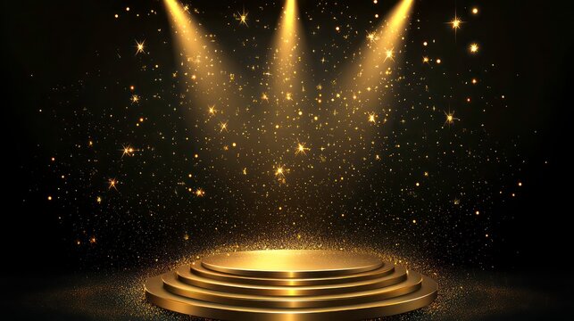 Gold podium for product presentation vector illustration. Abstract empty golden award platform