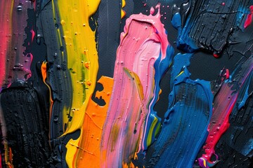 Close-up of vibrant paint smears on a textured surface, showcasing artistic creativity and vivid imagination.