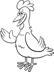 cartoon hen bird farm animal character coloring page