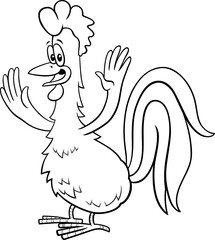 happy cartoon rooster farm animal character coloring page