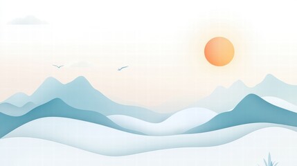 Nature inspired planner layout featuring sun, clouds, and mountains for a calming organization experience. Generative AI