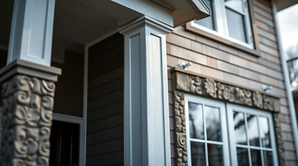 Modern House Exterior: Architectural Design and Details of a Stunning Home. High-quality image showcasing the beauty of modern residential architecture.