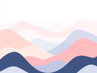 Abstract Pastel Pink Blue Wave Mountains Landscape Illustration
