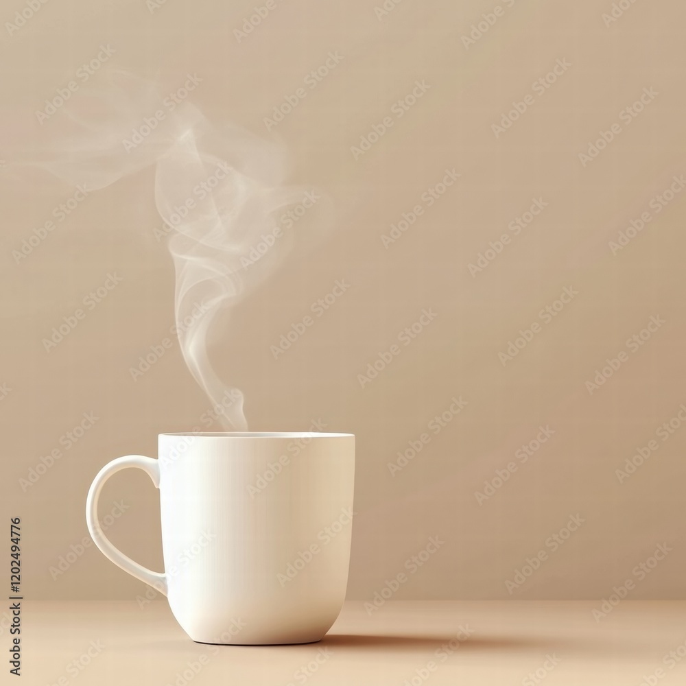 Poster warm cup of steaming beverage on a beige background creating a cozy atmosphere for relaxation. gener