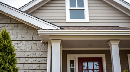 Elegant Home Exterior: Brick Facade, White Columns, and a Red Door. This stunning house showcases beautiful architecture and curb appeal.