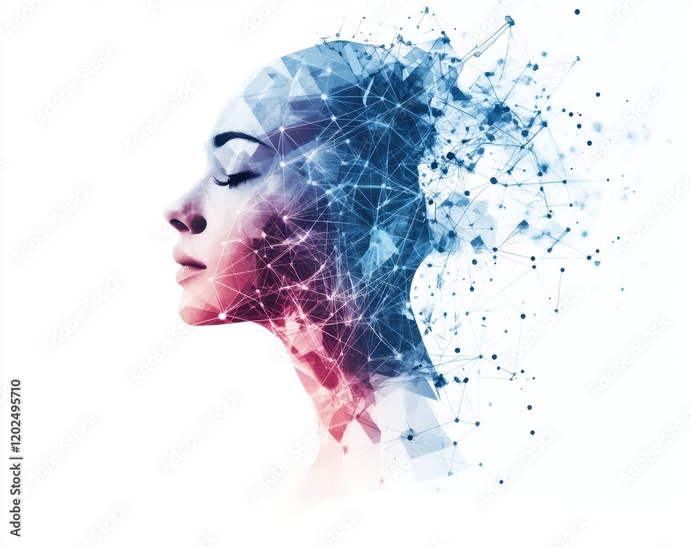 Poster abstract human figure composed of interconnected geometric shapes, representing the complex nature a