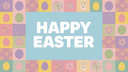 Happy Easter Text in Blue Square