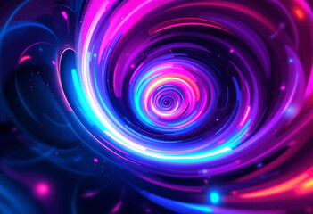 Naklejka premium A vivid swirl of neon colors, creating a hypnotic vortex effect, with glowing edges and soft gradients, futuristic and vibrant
