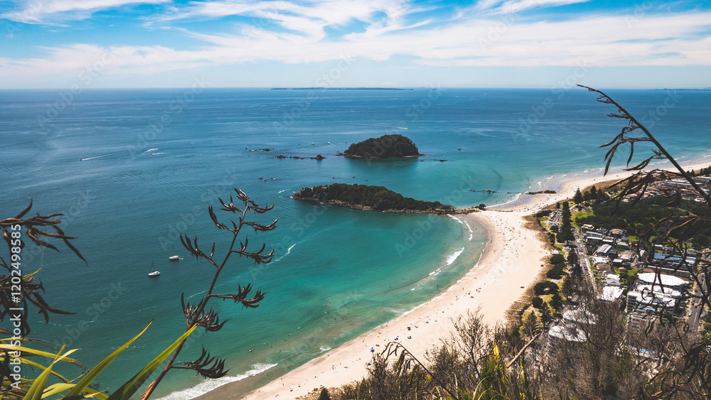 Poster Tauranga mount maunganui new zealand beaches ocean clear day sky blue calm water