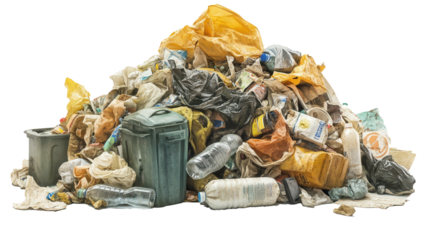 Transparent Garbage Bags Filled with Waste, Isolated on White Background for Environmental Projects