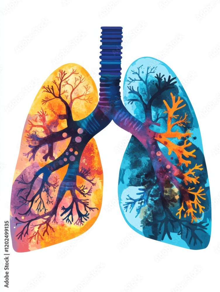 Aufkleber colorful depiction of human lungs showcasing intricate branches and patterns in vibrant colors. gene
