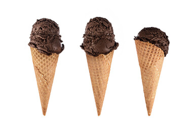 chocolat ice cream with cone isolated on white