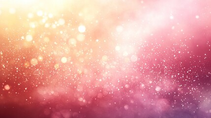 Abstract gold, pink, and red bokeh background with sparkles.
