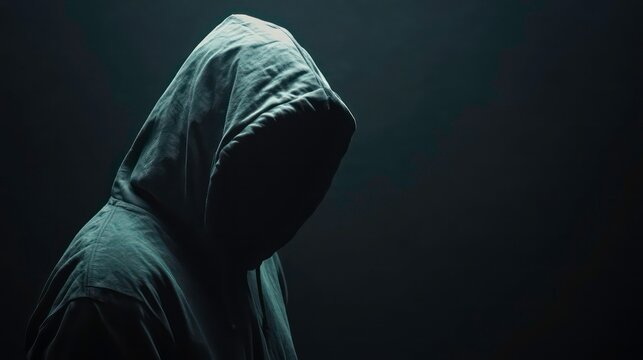 hacker in hood cyber security threat dark background digital theft anonymous cybercrime technology hacking data breach