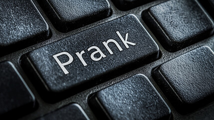 Computer keyboard with keys rearranged to spell "Prank"