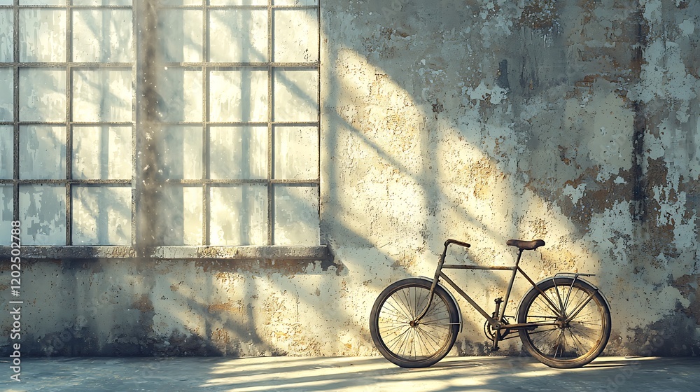 Wall mural Rusted Bicycle Leans Against Old Factory Wall