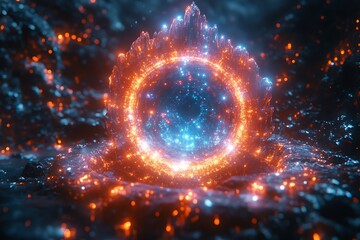 Luminous Ring Embedded In Fiery Crystal Formation