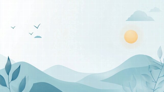 Nature inspired planner layout with abstract elements of sun, clouds, and mountains in pastel tones. Generative AI