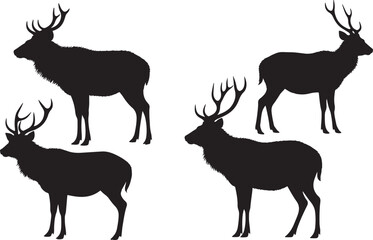 Sambar Deer Solid Silhouette, Black Vector Wildlife Icon for Forest and Nature Themes