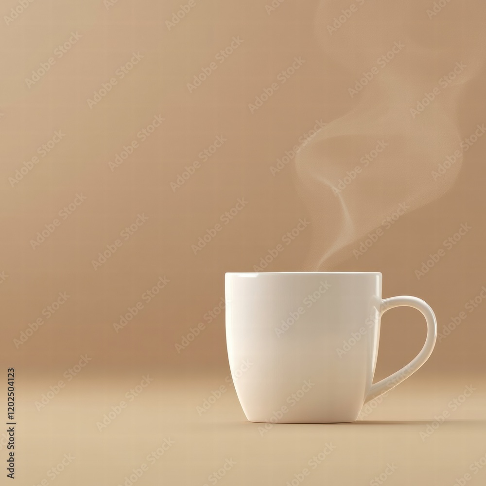 Poster warm cup of steaming beverage on a neutral background creating a cozy atmosphere for relaxation or e
