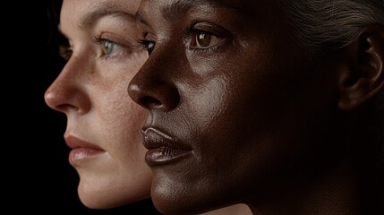 Obraz premium Closeup Portrait Two Women Diverse Skin Tones Beauty