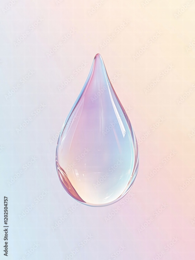 Aufkleber Droplet of water reflecting soft pastel colors against a smooth textured background during daylight. Generative AI