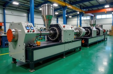 Industrial twin screw extruder with hopper for bulk material