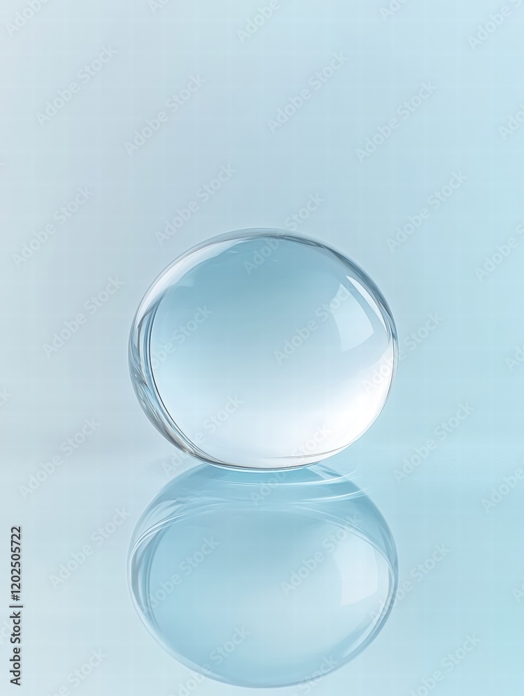 Aufkleber Transparent glass sphere capturing light with reflections against a soft blue background creating a serene composition. Generative AI