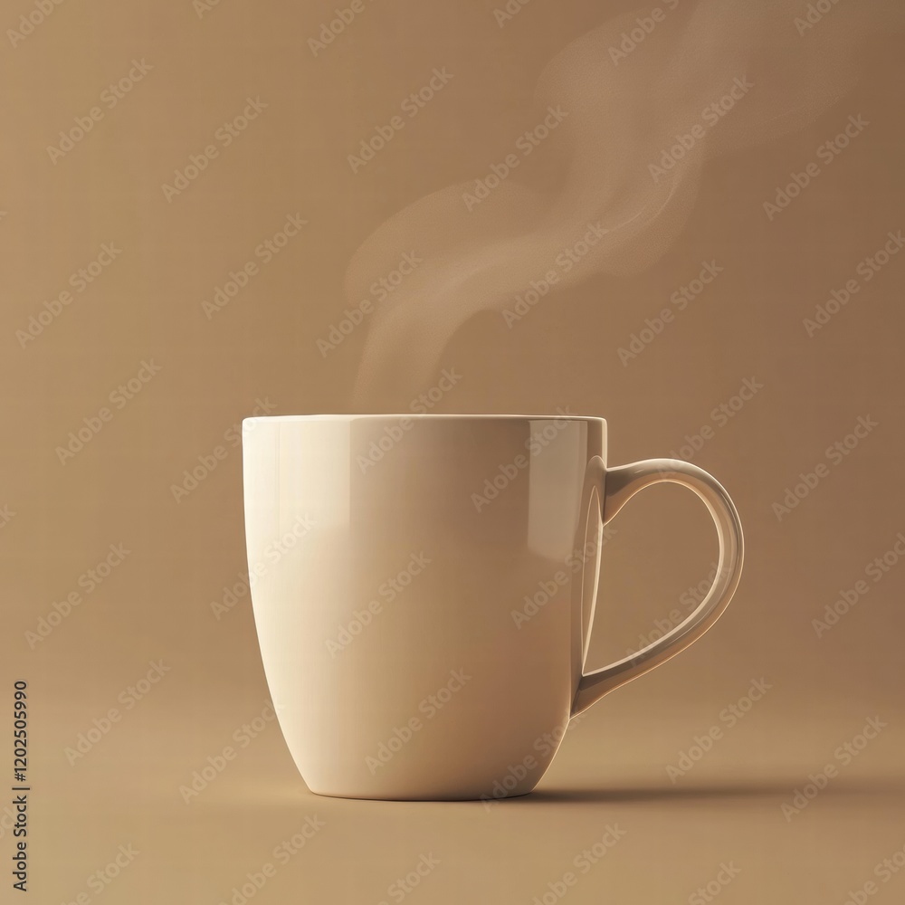 Poster warm steaming cup of coffee placed on a smooth, neutral background creating a calming atmosphere. ge