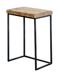 stool made of rough boards with metal legs. isolated white background