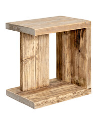 bedside table made of rough boards with recycled wood. isolated white background
